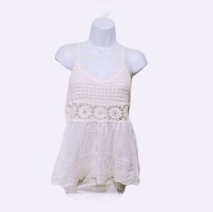 Pinky Crochet Lace Empire Babydoll Top M 90s Y2K Whimsical Fairy Beach 7200